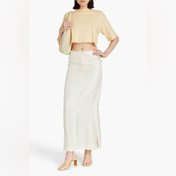 LOULOU STUDIO GUPO CROPPED PIMA COTTON T SHIRT BUTTER YELLOW PASTEL - Picture 1 of 9